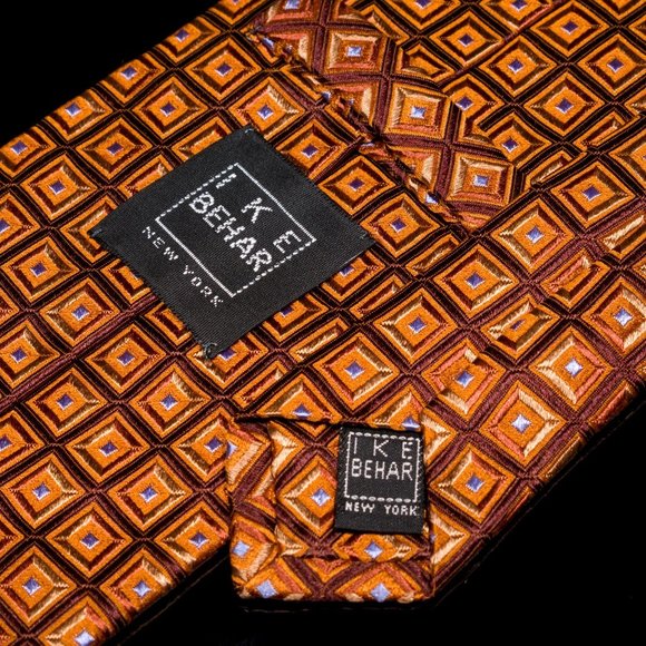 Ike Behar Brown Light Blue Neat 100% Silk Mens Designer Tie USA - Picture 3 of 5